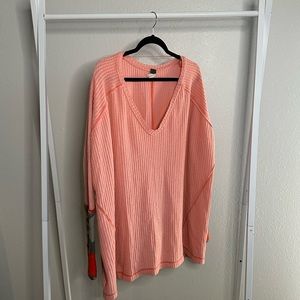 Free People Lovin Leopard Thermal Long Sleeve Shirt Pink Women - M